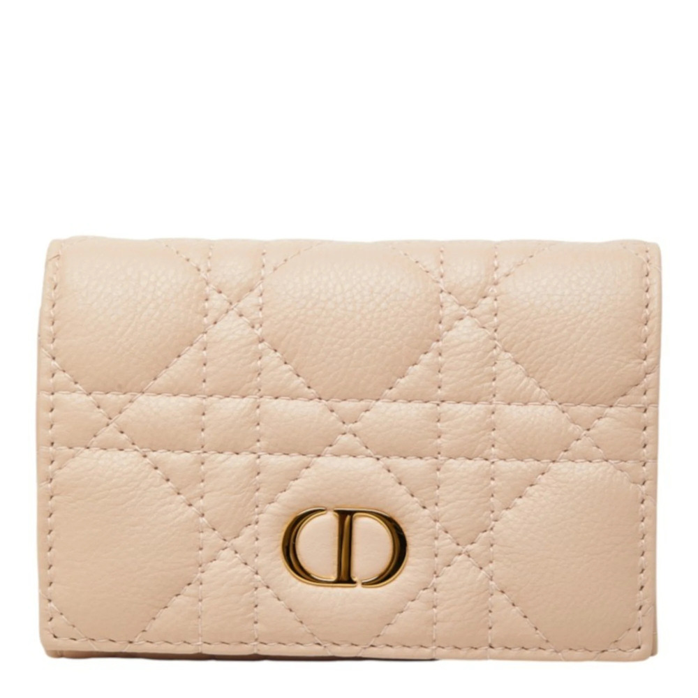 Christian Dior Dior Cannage Calo Glycine Bi-fold Wallet, Pink Calfskin, Women's